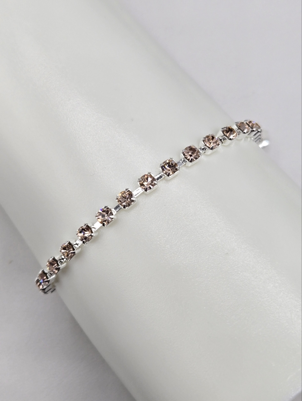 Swarovski Crystal Elements Silver Tennis Bracelet Champagne 7 inch Prom Bridal